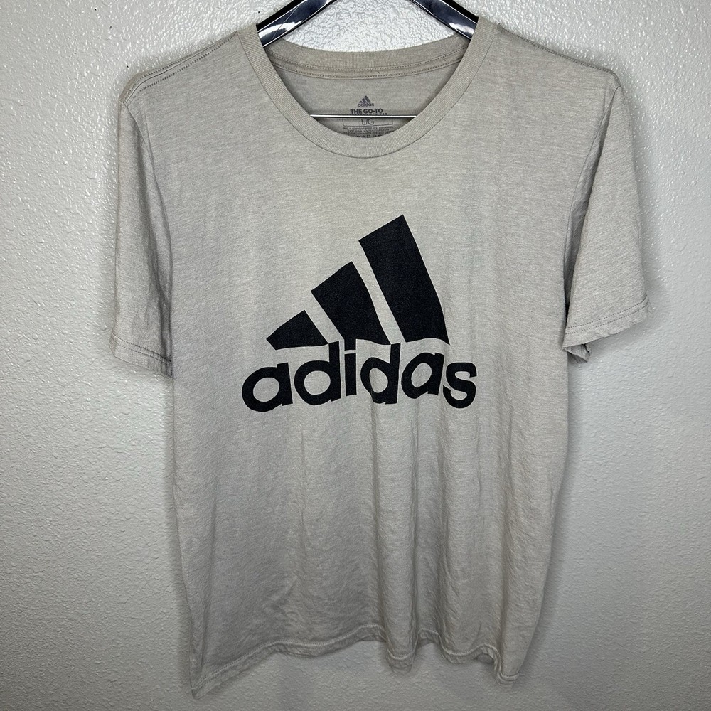 Adidas Men’s Large Shirt Go-to Performance Tee Beige Logo Shirt Lightweight