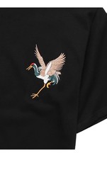 Niepce Streetwear Embroidery T-shirt Flying Cranes Graphic Tee for Men Large