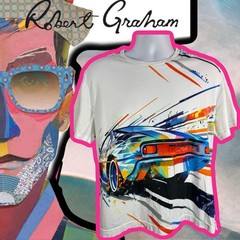 Robert Graham White Shirt Size Medium Race Car Graphic