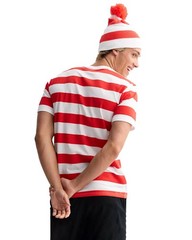 Where’s Waldo T-Shirt Men’s Costume Dress Up Tee and Beanie Set