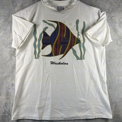 Vintage 90s Waikoloa Hawaii Angelfish Graphic Tee White Cal Cru USA Made XL