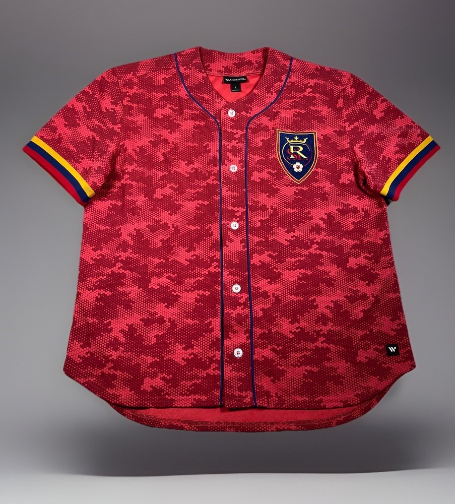 The Wild Collective Real Salt Lake Baseball Jersey Size L Red Digital Camo *EUC