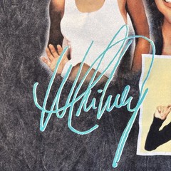 Whitney Houston Tee 100% Cotton Signature Collage Graphic Acid Wash T-shirt L