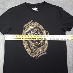 Heads Or Tails T-Shirt Size M Black Rhinestone Studded Watch Goth Grunge Bling