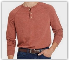 Goodfellow & Co. Mens TAN or RUST Long-sleeve JERSEY Henley Shirt Standard