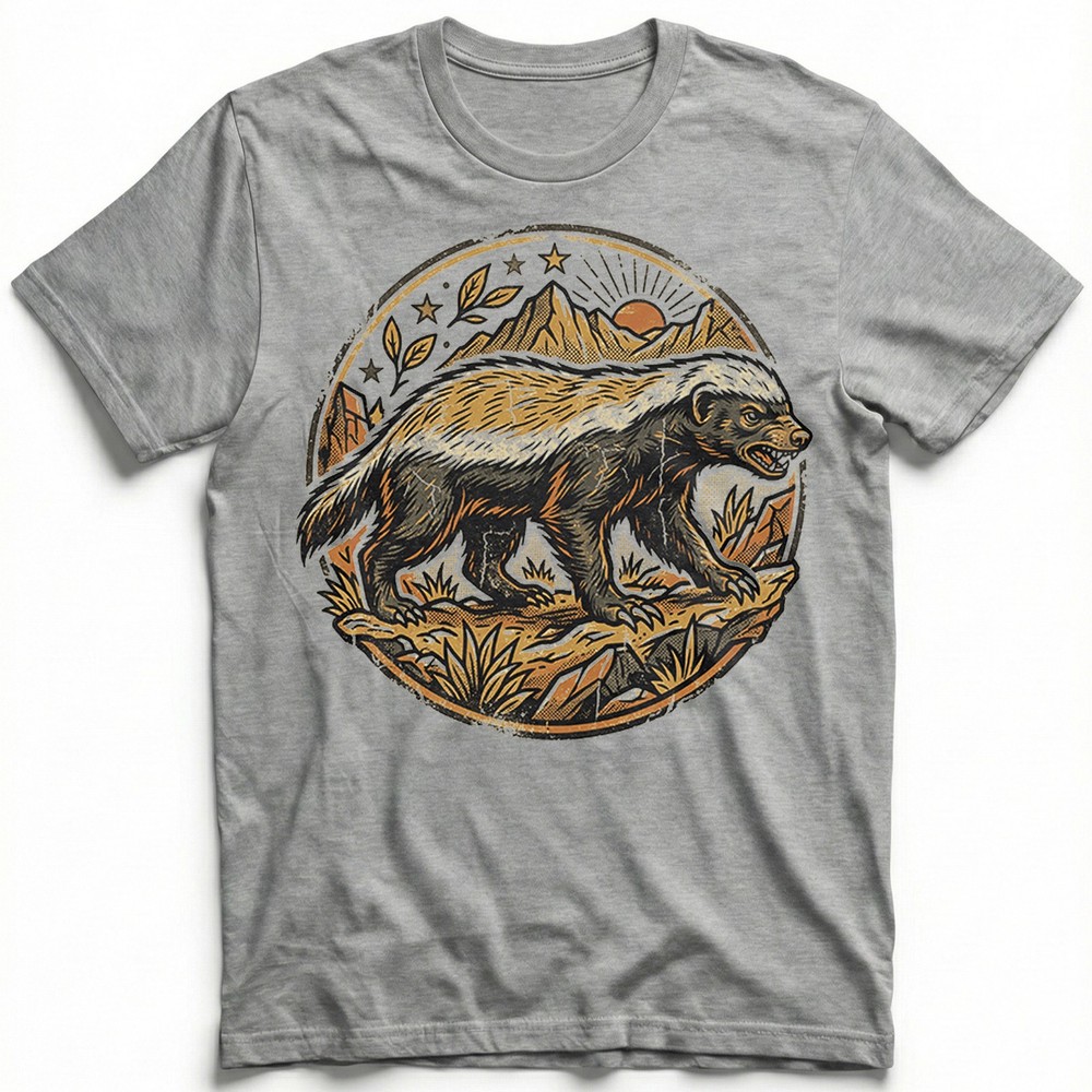 Honey Badger Fearless Wild Animal Mountain Vintage Badge t-shirt Nature Tee