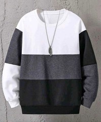 Men’s Color Block Sweatshirt – White, Gray & Black Casual Pullover Top