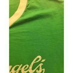 Vintage Leinenkugels Beer Green Ringer T-Shirt V-Neck Athletic Stripe Distressed
