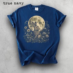 Moonlit Floral Bunny Graphic Comfort Tee Nature Animal Shirt