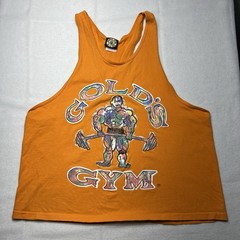 VTG Gold’s Gym Muscle Joe Stringer Tank Top Orange Abstract Men’s No Size 90s
