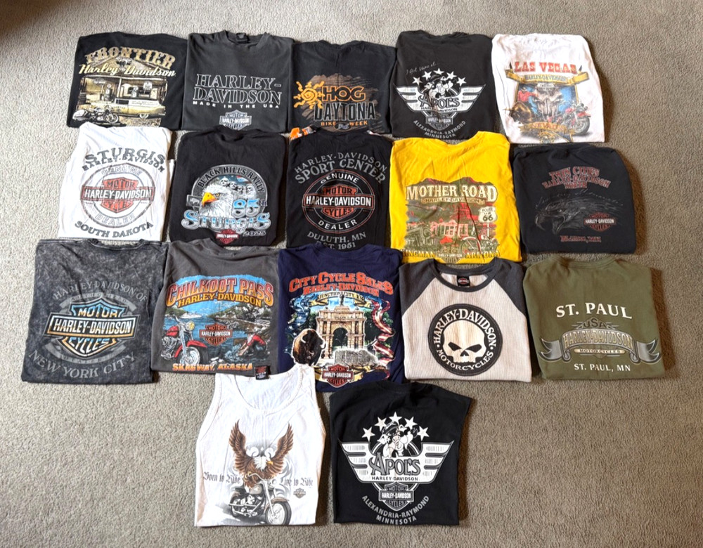 Harley Davidson Motorcycles Graphic Biker T-Shirts Bulk Lot of 17 – Size Large