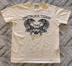 Onitsuka Tiger T-Shirt Mens Large Ivory Japan Streetwear Twin Tigers Embroidered