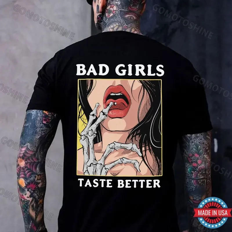 BAD GIRLS TASTE BETTER Bone Hand&Sexy Lady Print Men’s T-Shirt