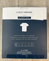 Lucky Brand Men’s 3 Pack V-Neck Logo Tees Super Soft Size Small 34-36 White New