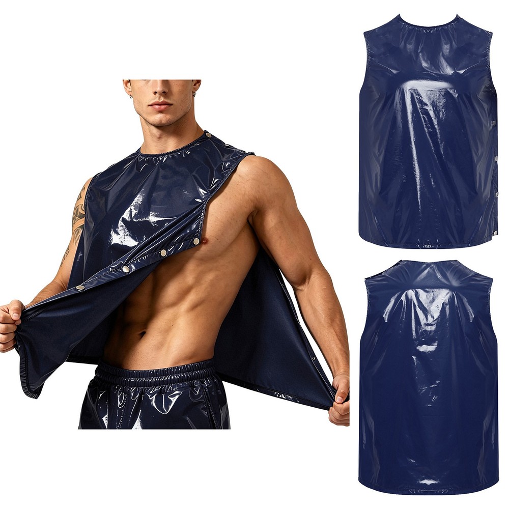 Mens Tops Sleeveless Vest Round Neck T-Shirts Exercise Undershirt Shiny Tank