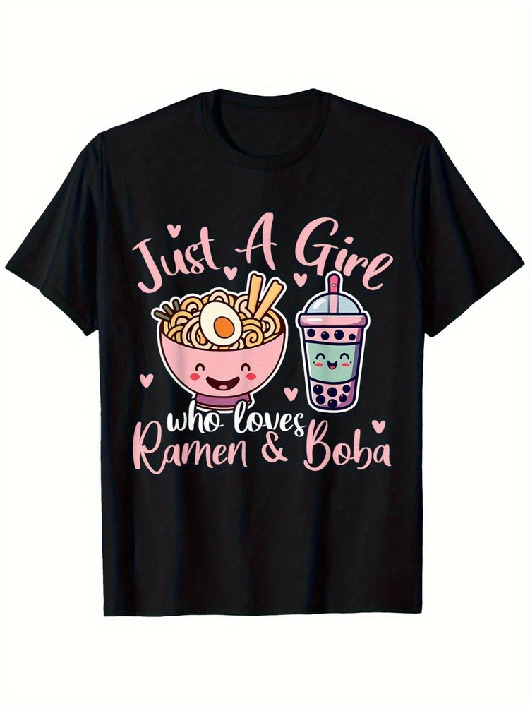 Girl Who Loves Ramen Boba Cute Bubble Tea Noodles Casual Trendy Gift Unisex Tee