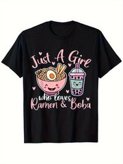 Girl Who Loves Ramen Boba Cute Bubble Tea Noodles Casual Trendy Gift Unisex Tee