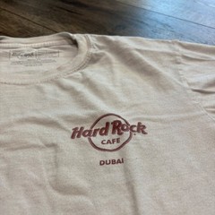 Hard Rock Cafe T Shirt Mens Medium Dubai Tan Graphic Back Print Short Sleeve