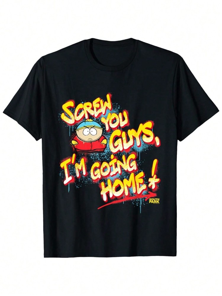 Funny “Screw You Guys” South Park Style Black Cotton Cartoon Graphic Humor Tee