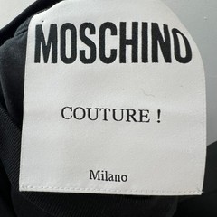 MOSCHINO Couture Black Gold Top Cotton Crew Neck Straight Hem Pullover Size XXS
