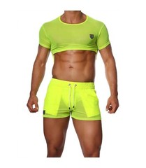 TOF PARIS Crop Top Very Soft Round Collared Shirt Neon Yellow 19