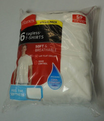 Hanes White 6 Pack Tagless T-Shirts Men’s-Lay Flat Collar Soft Size-S/P