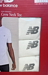 NIB NEW BALANCE Men’s Small (34-36″) White Cotton Crew Neck Tee w/NB Logo 4-Pack