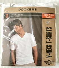 Dockers XLT Big & Tall 100% Cotton V-neck T-shirts 3 Pack New In Package White