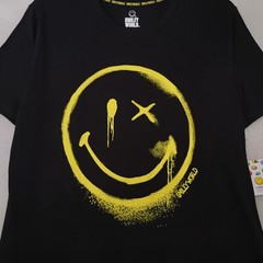 Smiley World Shirt Mens 2XL XXL BLACK GRAFFITI Street Art Skater Casual NWT