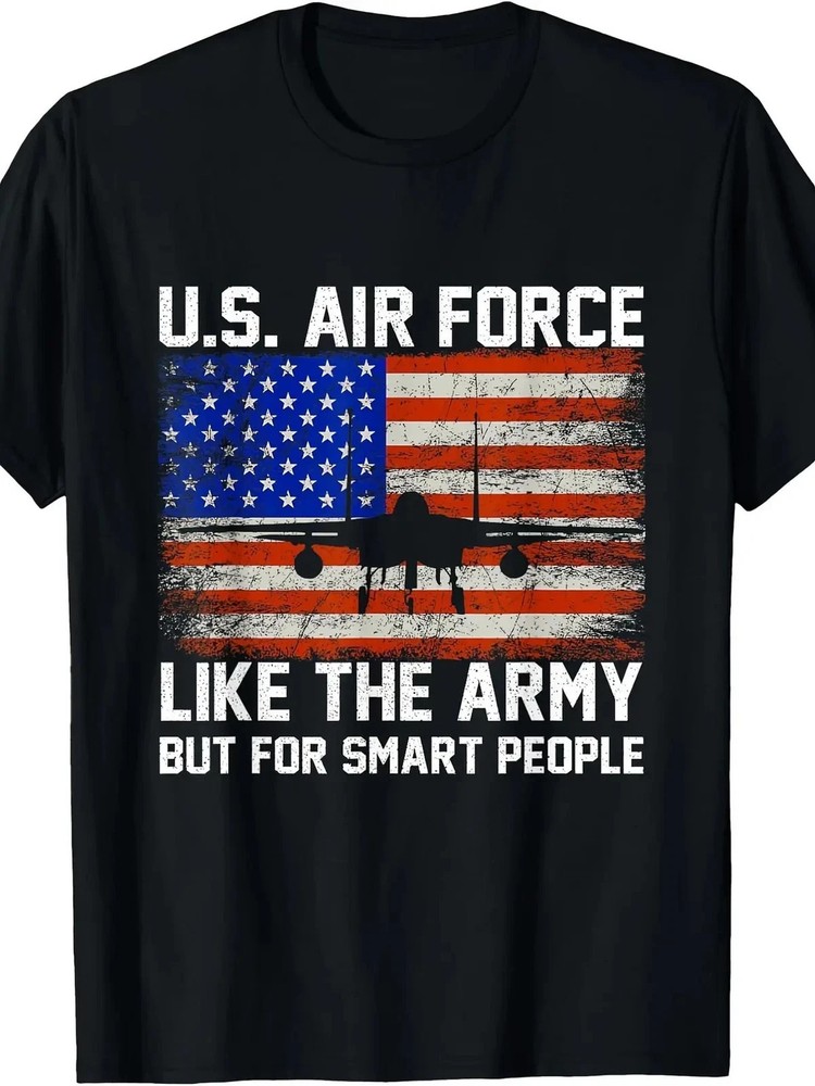 1pc Men’S Casual Cotton T-Shirt, US Air Force Graphic Print, Round Neck, Regular