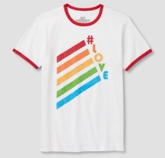 Pride Adult Short Sleeve ‘#Love’ Ringer T- Shirt – White XXL