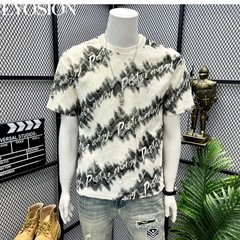 Men Distress Tie Dye Ripped Hole T-Shirt Casual Streetwear Crew Neck Slit Tee