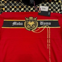 Switch Remarkable T Shirt Mens 2XL Red Moda Uomo Gold Foil Baroque Crest Graphic