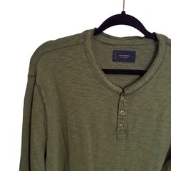 Lucky Brand Men’s Size Large Green Henley Shirt Long Sleeve Cotton Casual Lounge