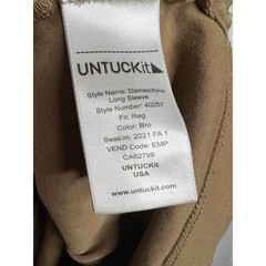 UNTUCKit Shirt Mens Medium Tan Stretch 1/4 Button Casual Top Long Sleeve Collar