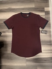 BYLT Drop Cut Ringer Lux Tee Men’s M Burgundy/Black Athletic Fit Crew