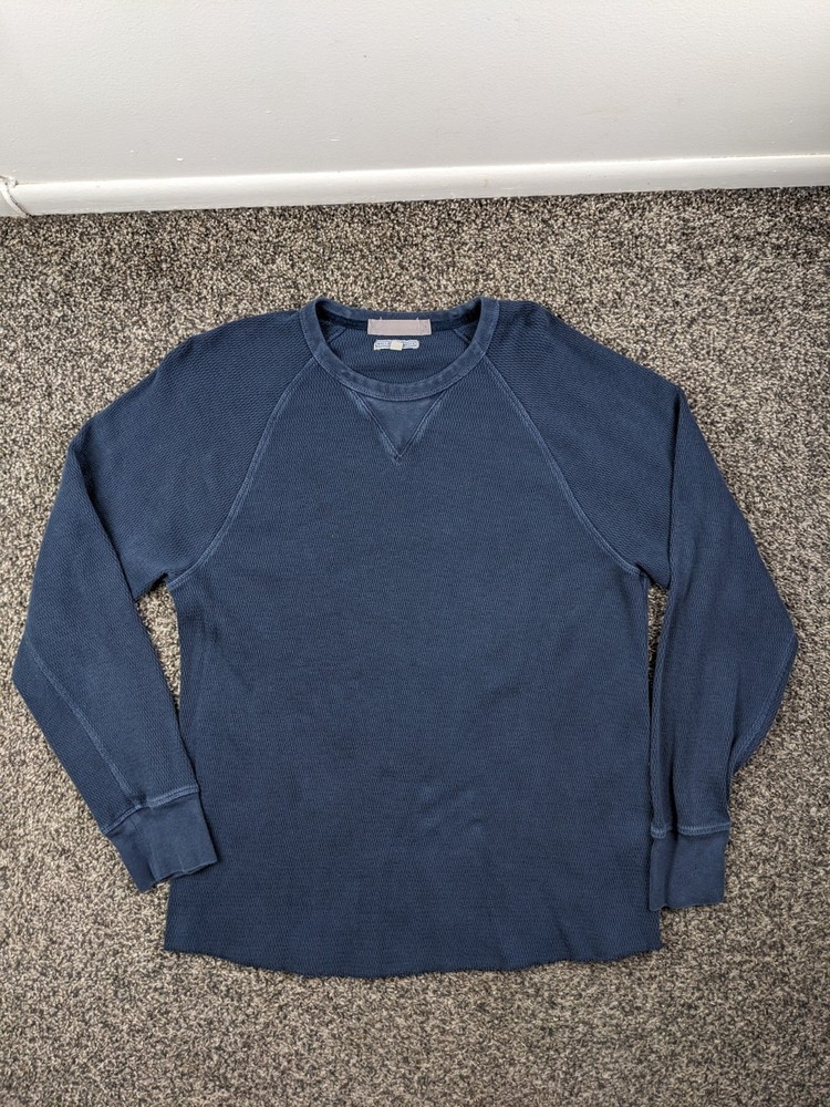 Wallace & Barnes Shirt Thermal Honeycomb Knit Cotton LS Marled Blue Mens Large