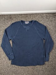 Wallace & Barnes Shirt Thermal Honeycomb Knit Cotton LS Marled Blue Mens Large