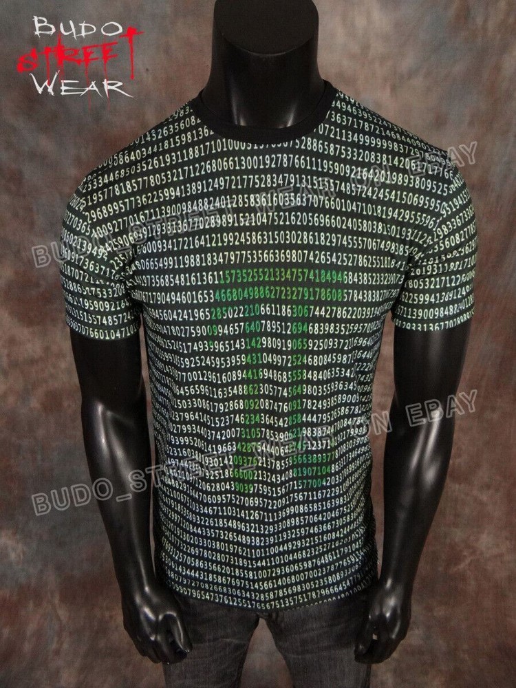 Mens T Shirt Black Computer Code All Over Print Sublimation Designs Slim Stretch