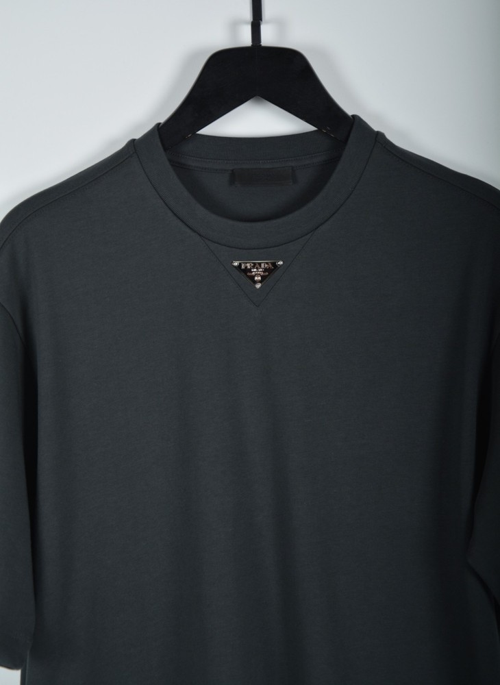 Prada Anthracite T-Shirt Medium Triangle Badge Short Sleeve Cotton