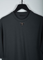 Prada Anthracite T-Shirt Medium Triangle Badge Short Sleeve Cotton