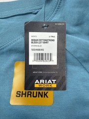 Ariat Shirt Mens LT Blue Rebar Long Sleeve Logo Graphic Tee Workwear Preshrunk