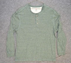 True Grit Henley Shirt Mens XL Green Long Sleeve Slub Knit Cotton Rayon Heather
