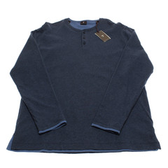 Left Coast Tee NWT Kipa Reversible Long Sleeve Henley T-Shirt Size M in Blue