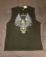 Way To Celebrate! PATRIOTIC Mens Sleeveless Shirt Large Cotton Black Crew Neck