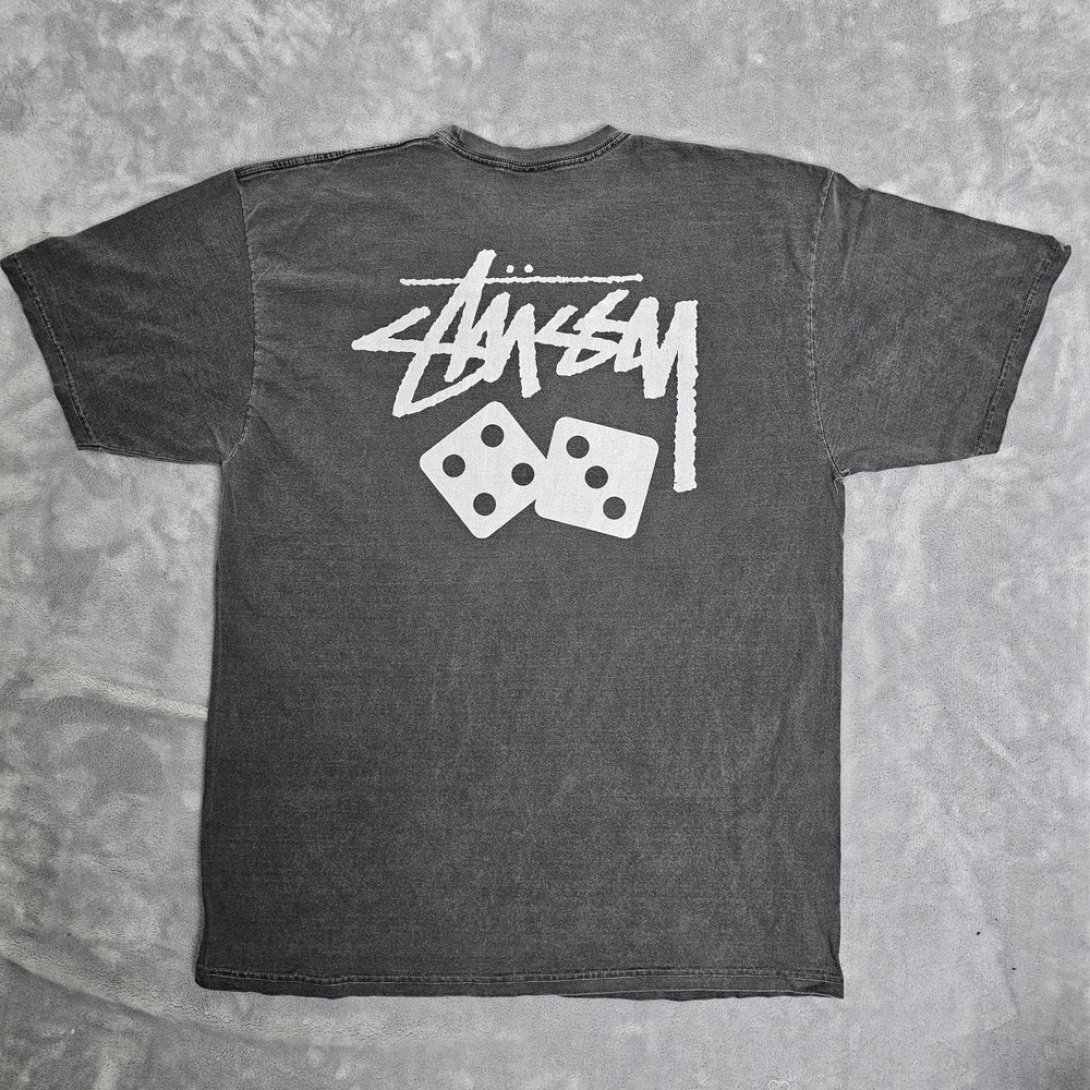 Stüssy T Shirt Mens XL Gray Dice Pigment Dyed Short Sleeve Crew Neck