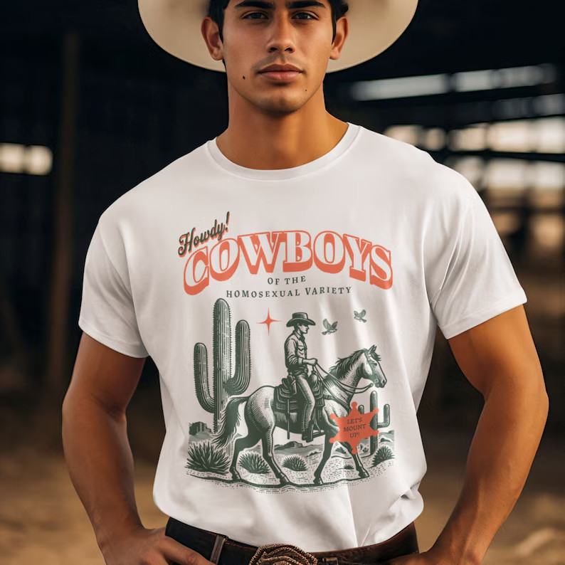 GAY COWBOY SHIRT, Queer Pride Shirt, Howdy Cowboys, Let’s Mount Up