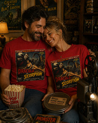 Dracula vs Scorpion Graphic Tee Retro Horror 8mm Film Box Movie Poster T-Shirt