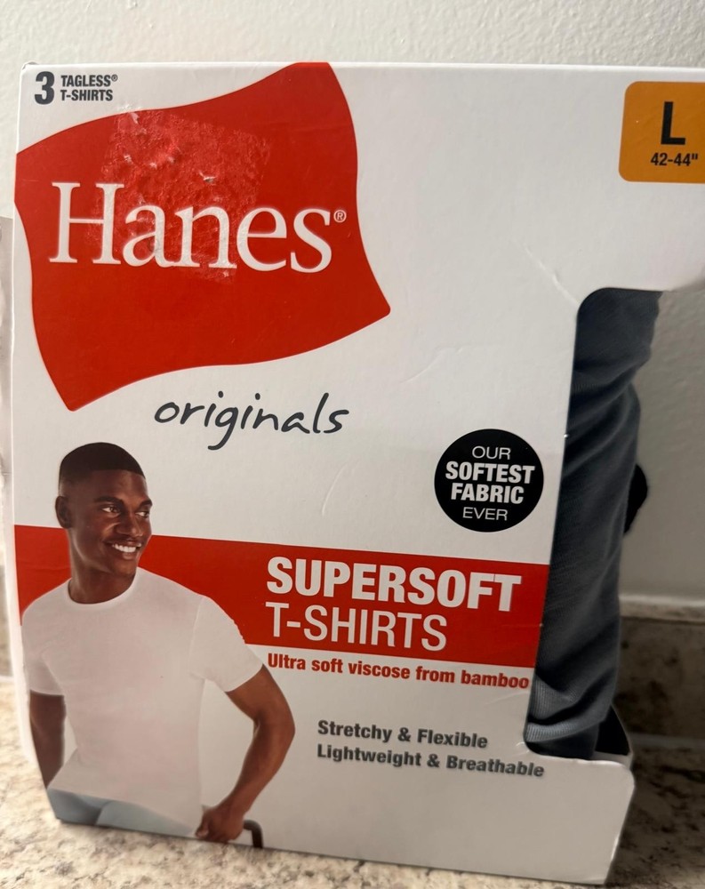 Hanes Men’s stretch T-shirt Short Sleeve Cotton White,Black,Gray L , 3-Pack