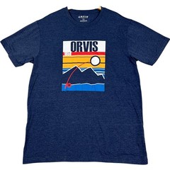 Orvis T-Shirt Mens Medium Blue Heathered Classic 1856 Fishing Graphic Mountain